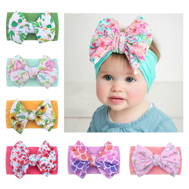 Big Bow Nylon Hair Band do bebê, Soft elástico Headband, recém-nascido Criança, infantil Floral Headwear, Turbante Acessórios, Novo