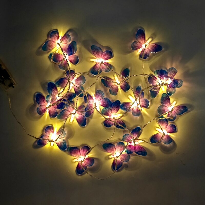 Dekoracja motyle sznurki z diodami impreza dekoracja fioletowy motyl światło Neon światła girlanda żarówkowa LED