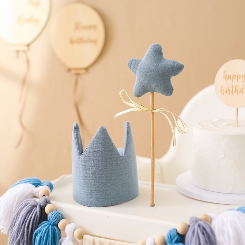0-3 Baby Birthday Party Toy Decorative Cap Cotton Wood Wishing Star Fairy Stick Growth  Birthday Crown Shower Photo Props Gifts
