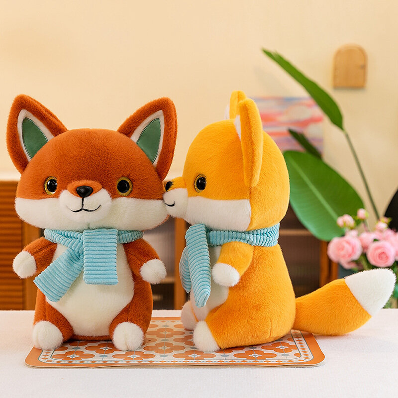 Cute Cartoon Fox Animal Plush Doll High Quality Wearing Scarf Yellow Red Kawaii Fox Plush Toy For Boys And Girls Appease Toys