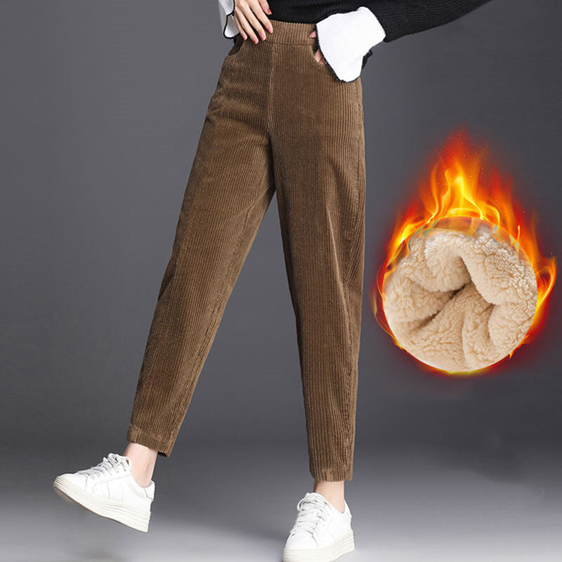 Плотное плюшевое вельветовое пальто, повседневные брюки, женские теплые осенне-зимние брюки 2023, шаровары с высокой талией для женщин