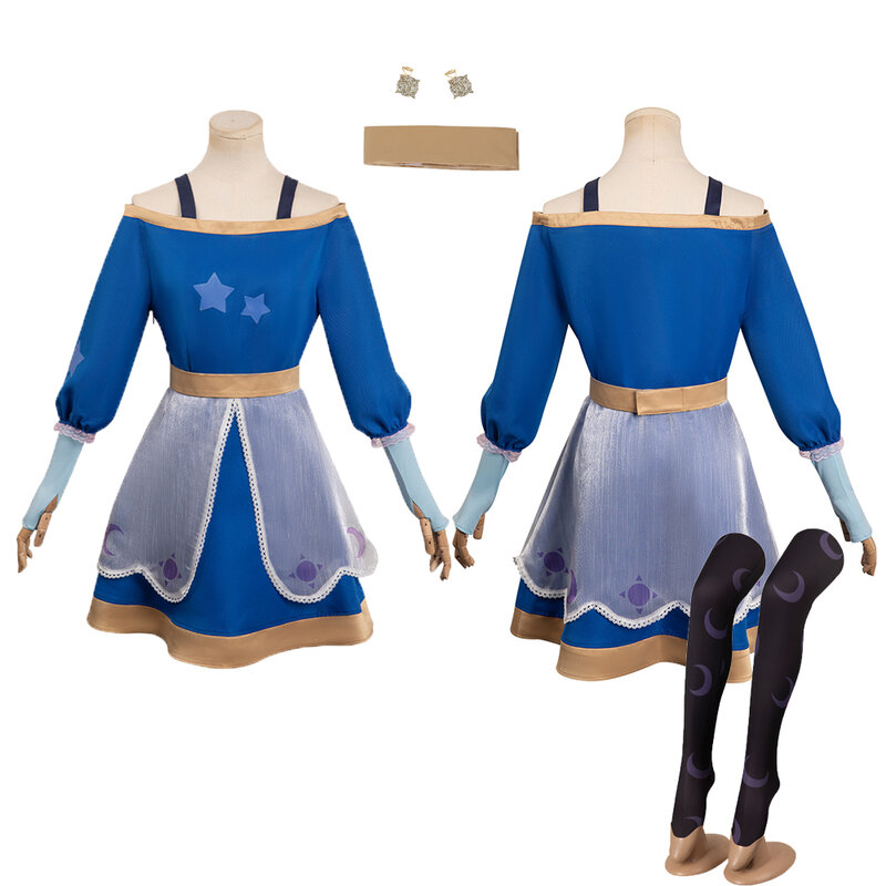 Women Amity Cosplay Costume The Owl Cos House Role Play Blue Dress Female Girls Fantasia Halloween Carnival Party Disguise Suit