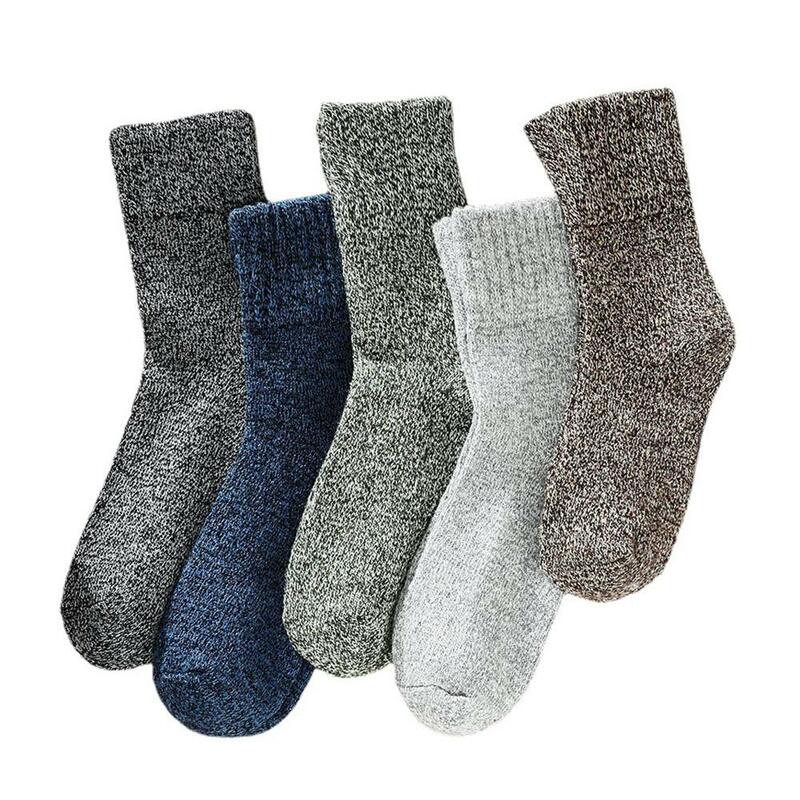 5 Pairs Plus Velvet Thick Solid Color Men Socks Thick Warm Winter Socks Hiking Socks Soft Casual Socks For Men I8m6