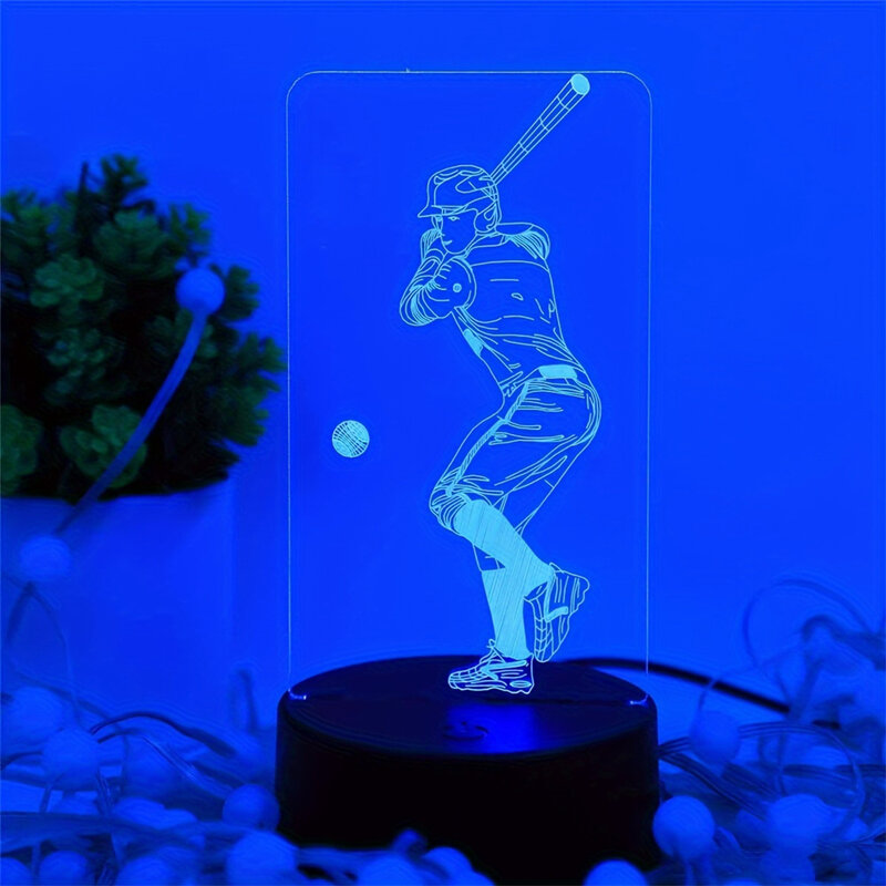 3D LED Night Light with Touch Illusion, Jogador de Beisebol, Candeeiro de Mesa, 7 Cores, 16 Cores, Mudança, USB, Casa, Escritório, Decoração de Mesa, Presente