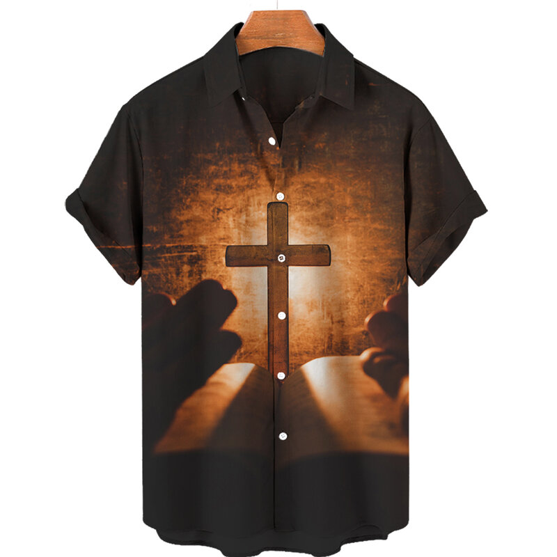 Letni Jesus 3d koszule z nadrukiem męska moda damska koszula hawajska z krótkim rękawem koszule na co dzień jednorzędowa koszula odzież męska