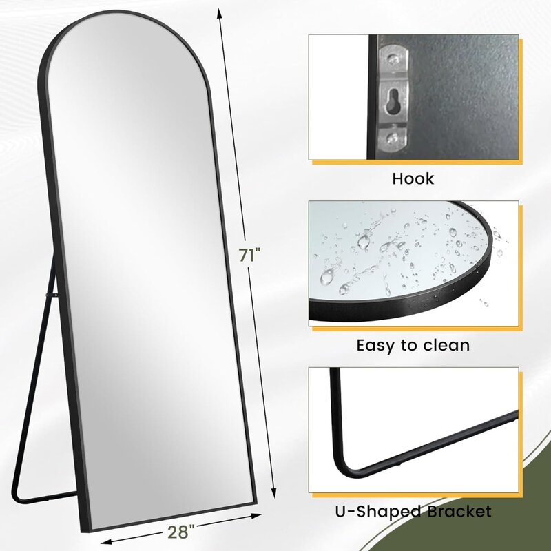 Floor-to-ceiling dressing mirror, arched standing, hanging or against the wall, bedroom mirror, black
