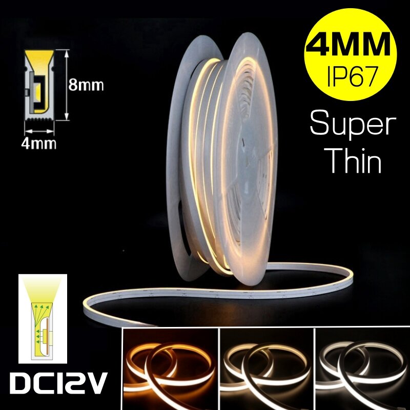 Tira de luces LED de neón Superfina, difusor de tubo de silicona Flexible, resistente al agua, 4x8mm, DC12V