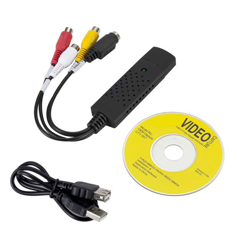 LccKaa Adaptor Kartu Pengambilan Video Audio USB dengan Kabel USB 2.0 Ke RCA Konverter Pengambilan Video untuk Perangkat Pengambilan TV DVD VHS
