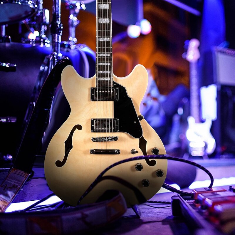 Электрическая гитара с полноразмерными ладами из нержавеющей стали (НАТУРАЛЬНАЯ), гитара с полуполым корпусом