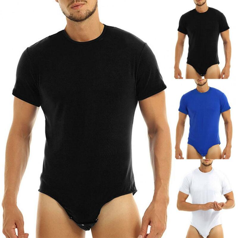 Terrific  Men Bodysuit Men Clothes Buttons Slim Men Nighty Romper O Neck Slim Body One Piece Pajamas for Home