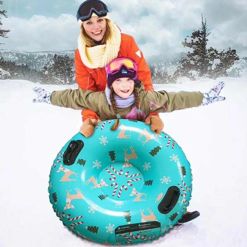 子供と大人のための2つのハンドル,冬のおもちゃ,折りたたみ式のノースリーブチューブを備えたインフレータブルスノーチューブ