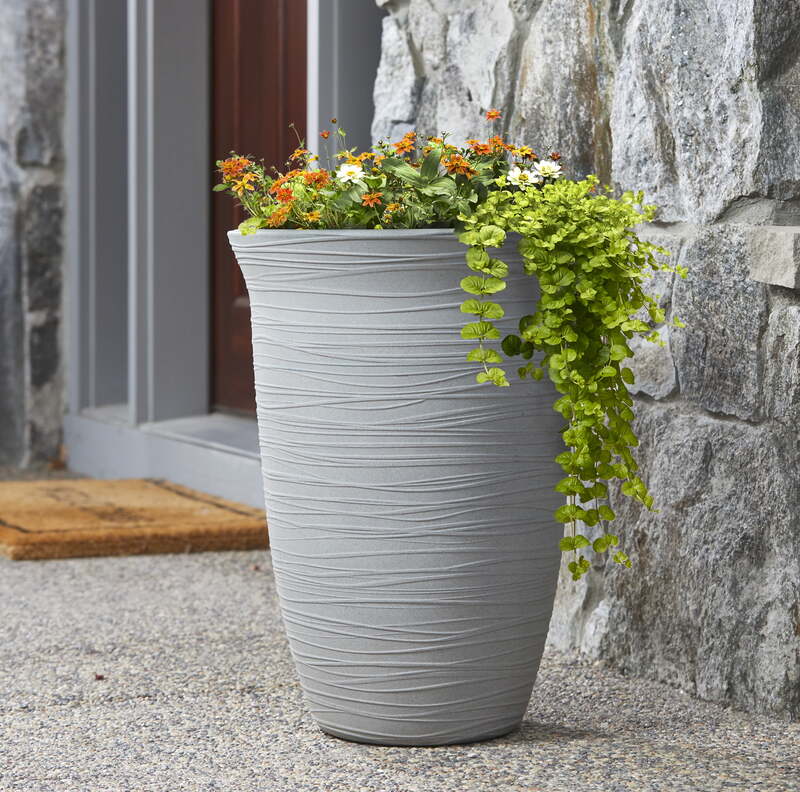 Better Homes & Gardens Terrence 15" Wide Round Resin Vase, Cement Color