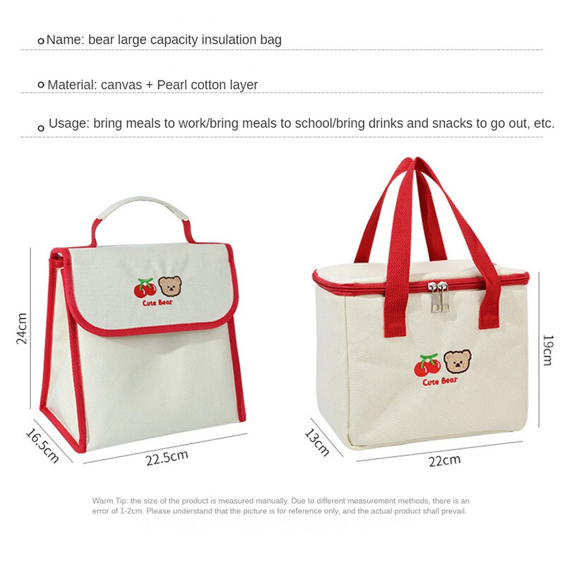 Women Cute Lunch Bag Insulated Canvas Cooler Handbag Aluminium Foil Thermal Food Box Family School Picnic Dinner Container