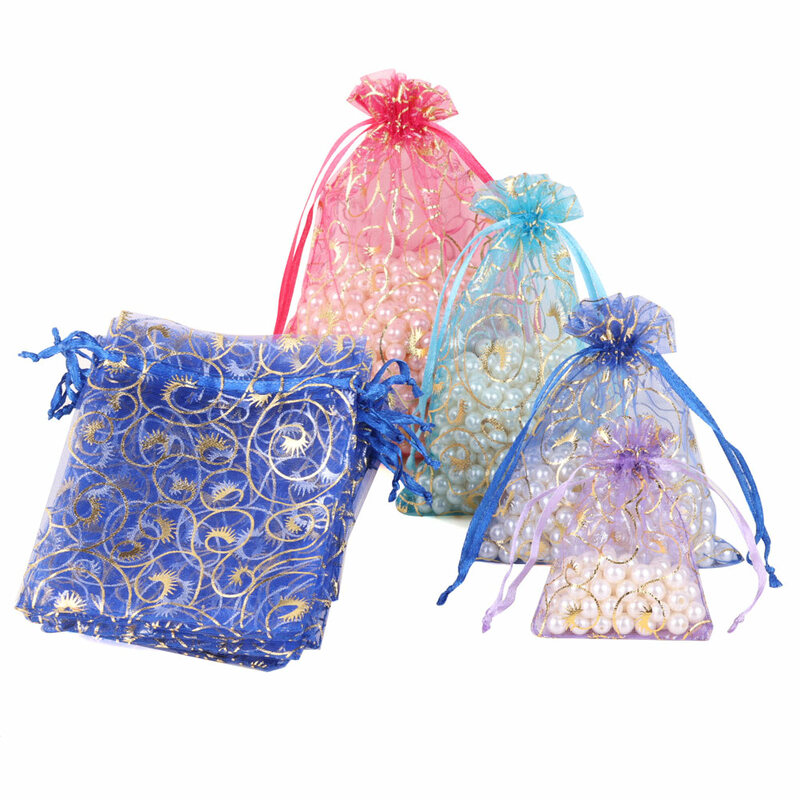 50pcs/lot 13x18cm Mixture Big Organza Drawstring Bag For Present