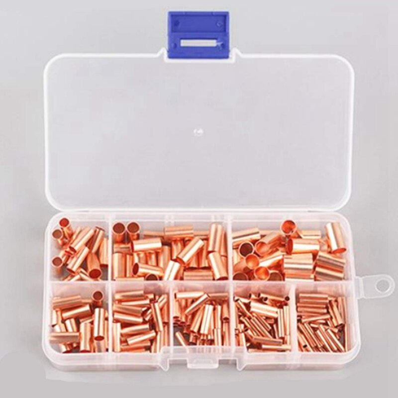 GT cobre conectando tubulação, fio comum, tubo de cobre pequeno, terminal cabo Lug, Bootlace virola Kits, 250pcs