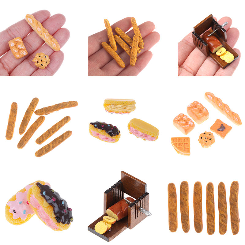 Rumah Boneka Miniatur Kue Roti DIY Makanan Penutup Nampan Makanan Mini Klip Roti untuk BJD Boneka Rumah Dapur Aksesori Furnitur