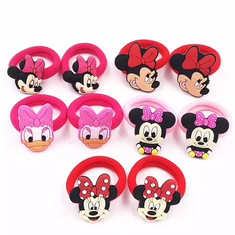 10 buah ikat kepala rambut elastis Mickey Minnie Disney, karet rambut, aksesori rambut anak perempuan, pita rambut gusi kartun Korea