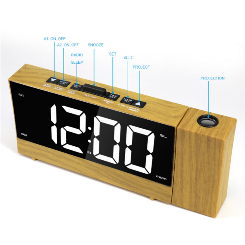 Jam Alarm LED elektronik, proyeksi Radio dapat diatur, elektronik LED 3D proyektor Digital, lampu malam, Timer, pengisian USB, jam meja