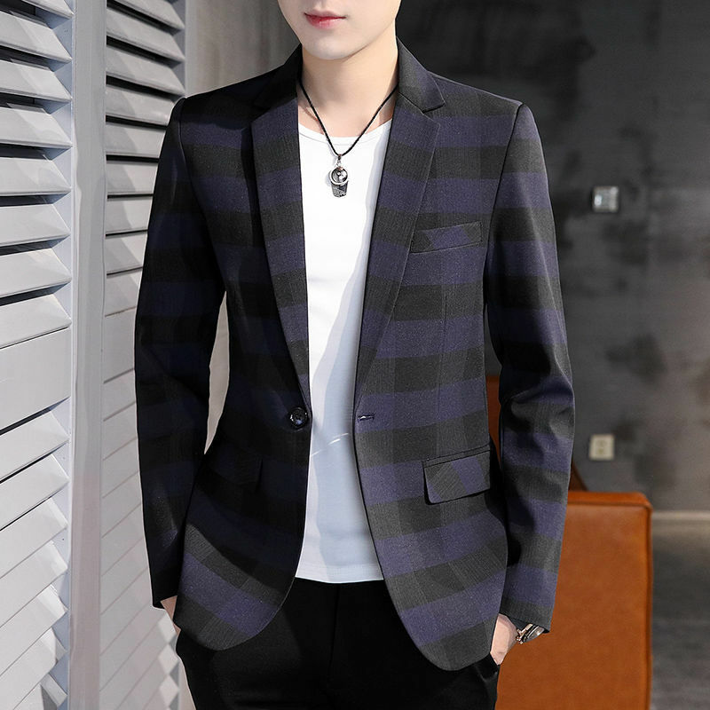 Setelan pakaian pria Korea, musim semi dan musim gugur baru jaket modis kasual bisnis pemuda Slim-fitting gaya Korea Tr Barat tunggal
