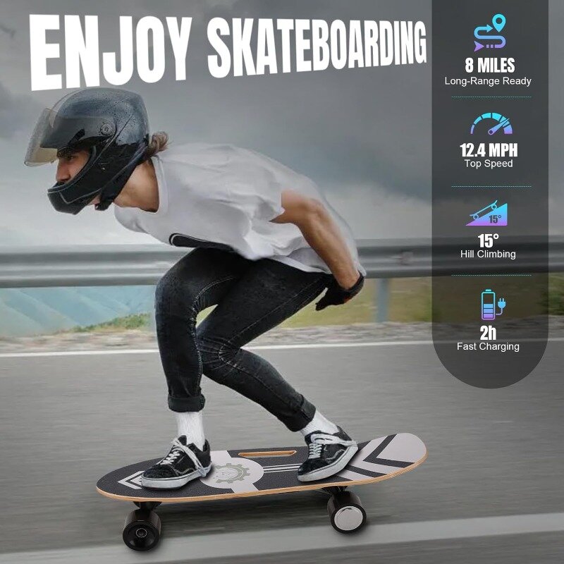 Caroma elektrische Skateboards mit drahtloser Fernbedienung, max. 12,4 Meilen pro Stunde und 8 Meilen Reichweite, elektrische Skateboards