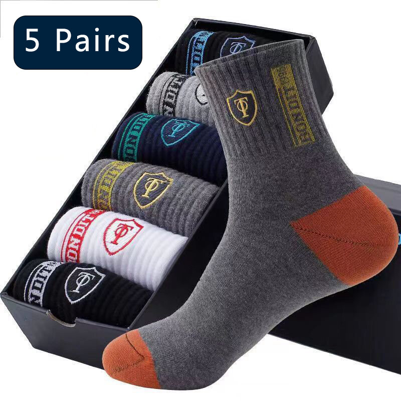 5 Pairs Mens Sports Socks Apring And Fall Summer Comfortable Breathable Sweat Casual Thin Basketball Sports Socks EU37-43