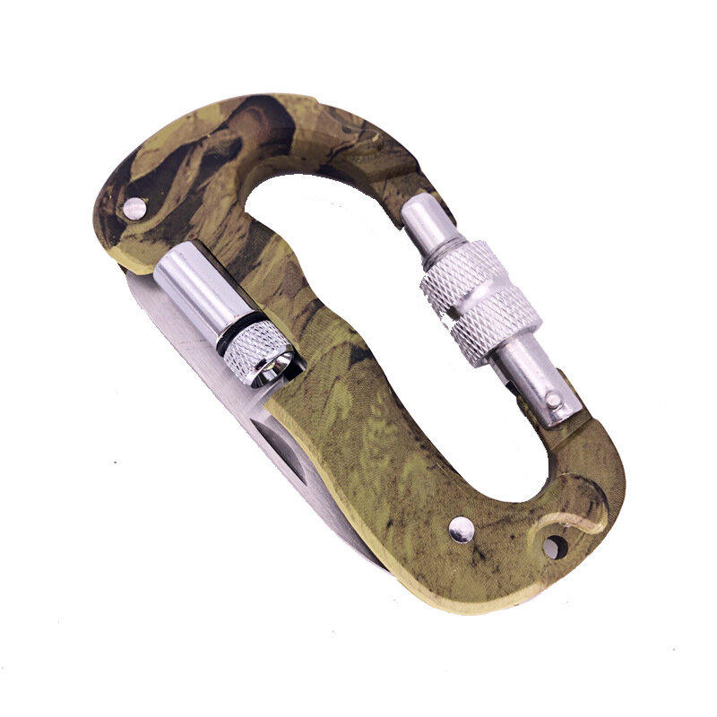 5 IN 1 Outdoor Edc Multi Tool Tactical Camo Camping Climbing Carabiner Parachuting Hook Knife Led Light Mountaineering Buckle