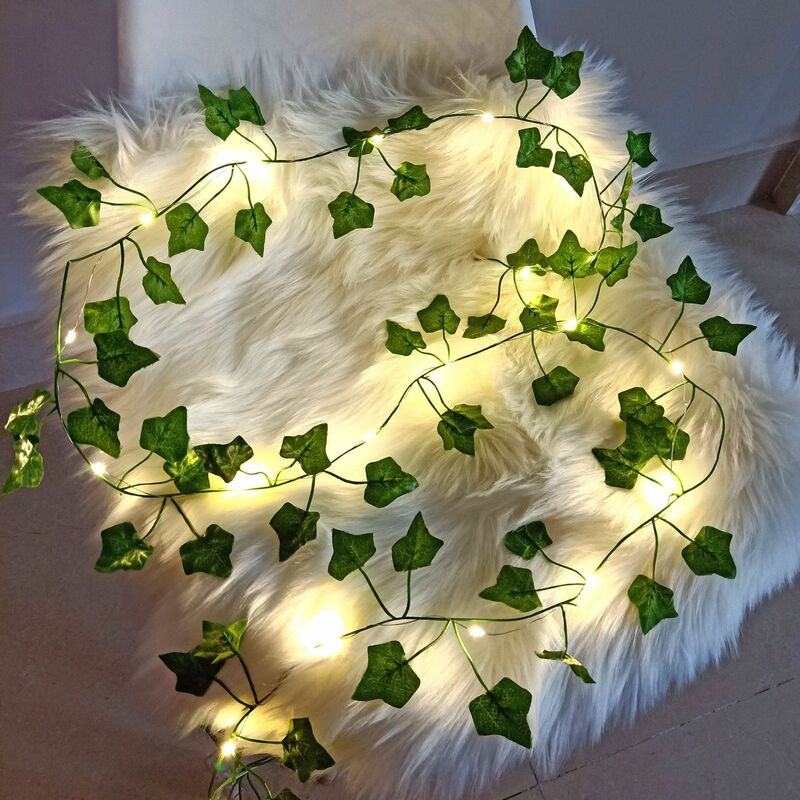 2 метра шелковые поддельные зеленые листья плюща лоза с светодиодный гирлянды для украшения дома спальни Свадебные светящиеся искусственное растение Гирлянда Декор
