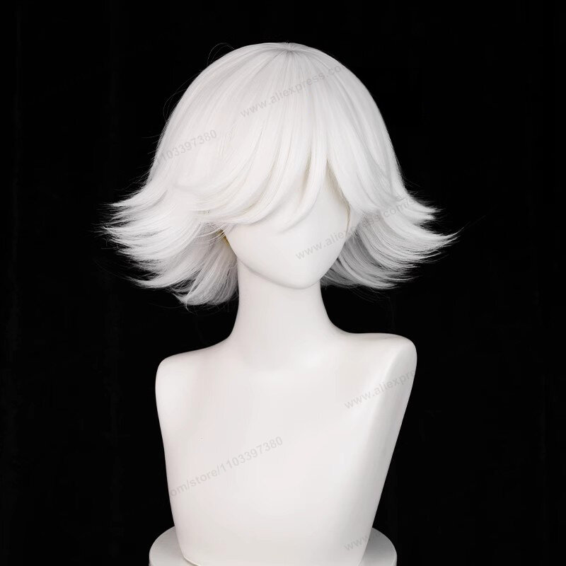 Peluca de Anime Mi Zu Ki para Cosplay, pelo corto blanco puro de 33cm, resistente al calor, sintético