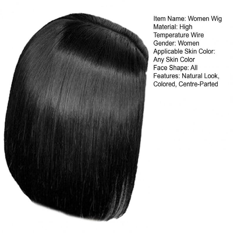 Wig BOBO 28cm untuk wanita, Wig sutra selendang panjang bersuhu tinggi, penutup kepala model Pusat berbulu, produk rambut lurus 28cm