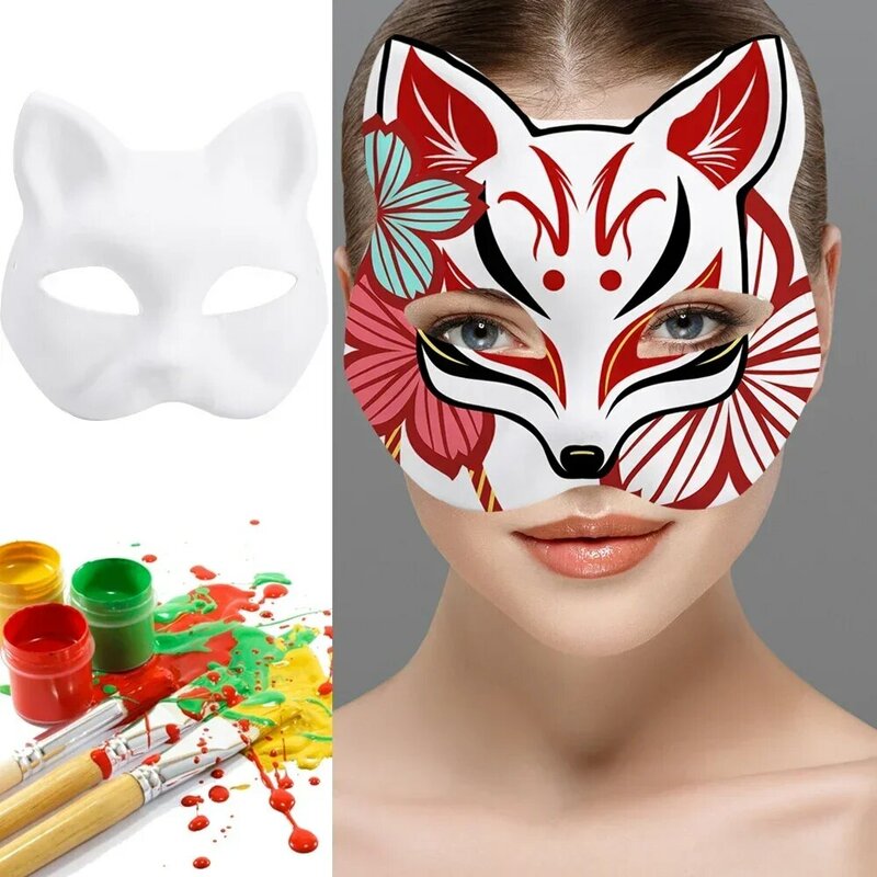 Máscara japonesa de media cara, máscara de zorro y gato pintada a mano, de Anime, Demon Slayer, accesorio de Cosplay para Festival de Halloween, 10/5 piezas