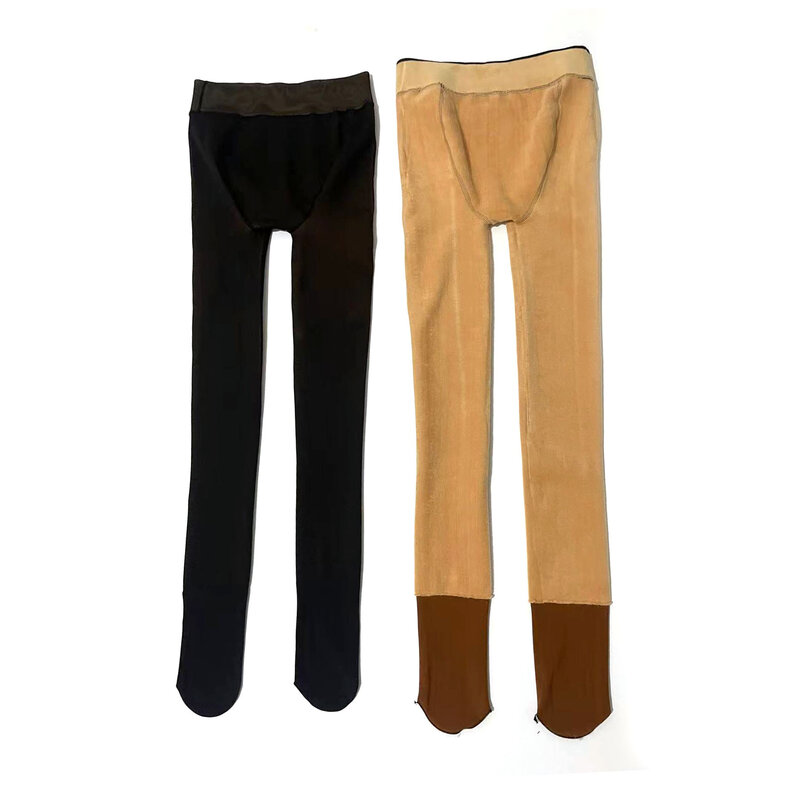 Pantaloni All-in-one in Cashmere per tenere al caldo collant addensati collant a compressione in nylon lucido senza cuciture di colore marrone per donne nere