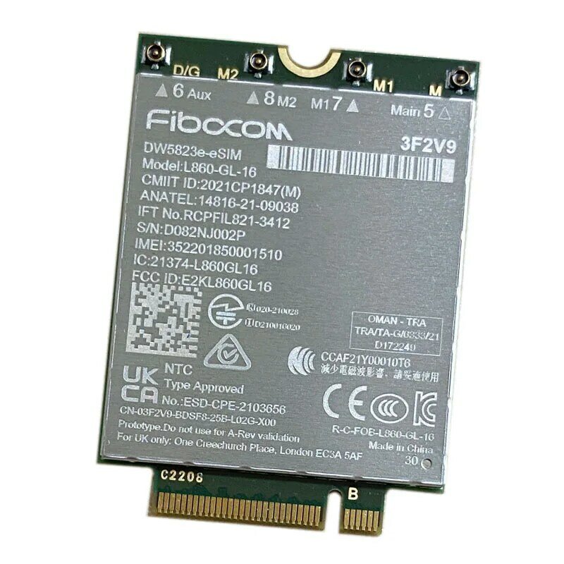 DW5823e DW5823e-eSIM L860-GL-16 Fibocom CAT16 wielomodowy moduł LTE WCDMA globalna sieć 1Gbps dla 5440 szerokości geograficznej 5540 7440 7640