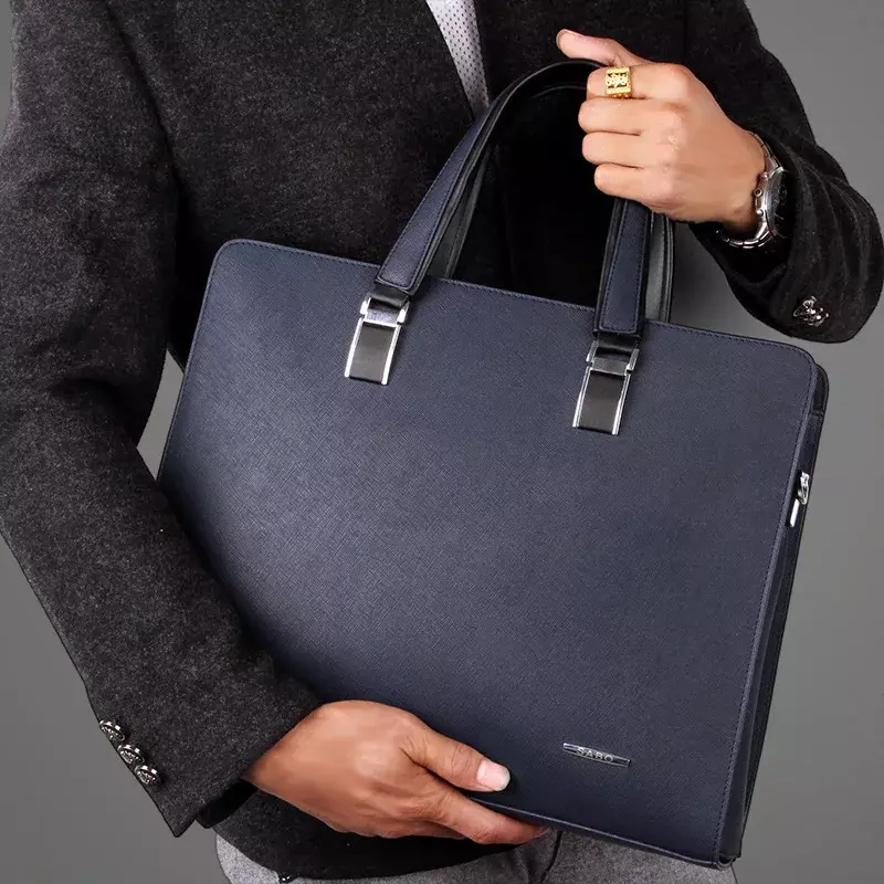 Bolso de mano de diseñador de lujo para hombre, Maletín de negocios de cuero PU, bolso para portátil, maletines de hombro, 15,6