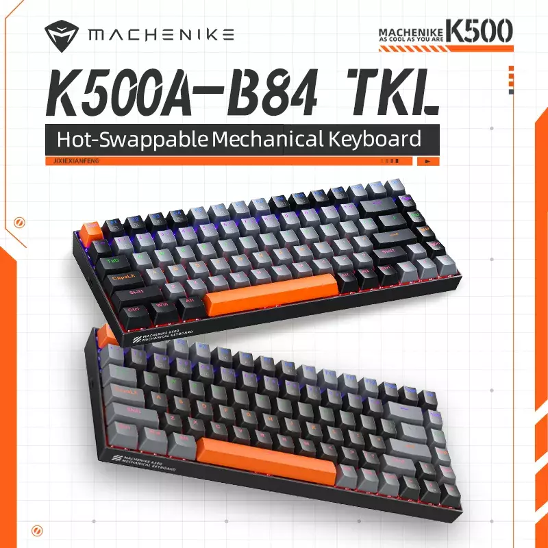 Machenike K500A-B84 Teclado Mecânico 75% TKL Hot-Swappable Wired Gaming Keyboard 6-Color Backlit 84 Teclas Para PC Gamers Laptop