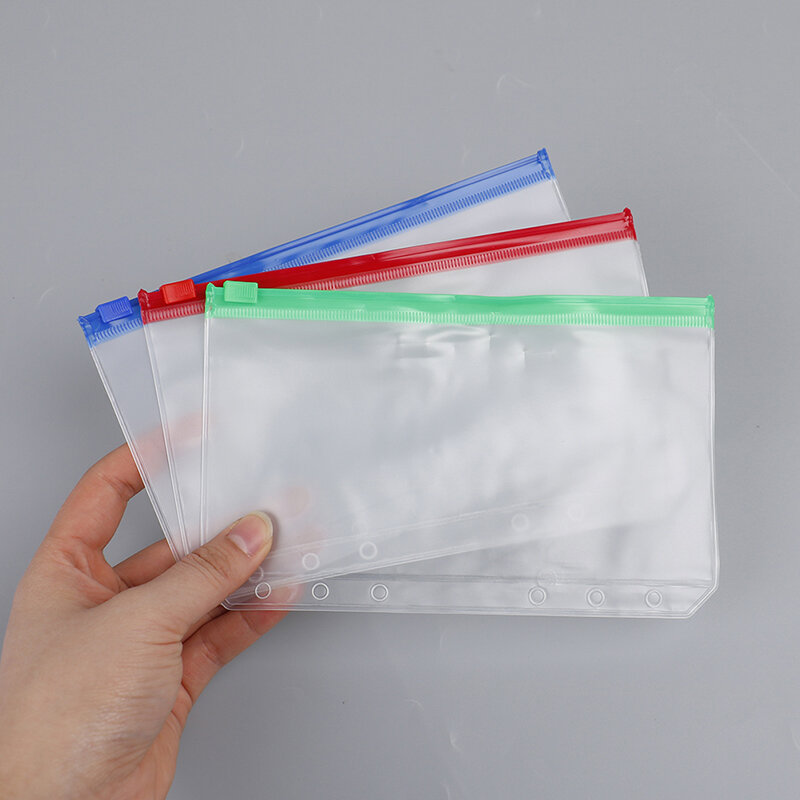 4pcs A6 6-Hole Binder Pockets Waterproof PVC Envelopes Zipper Binder Pouches