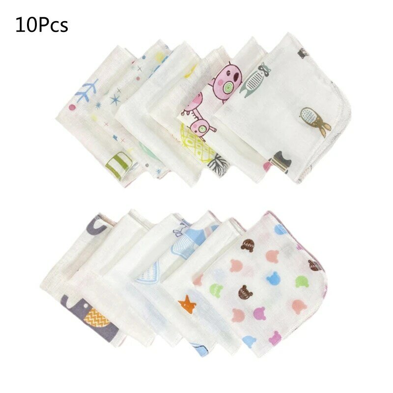 10 sztuk 20x20cm zestaw myjek dla dzieci uroczy nadruk kreskówkowy dwuwarstwowa gaza ręcznik do twarzy dla niemowląt chusteczki