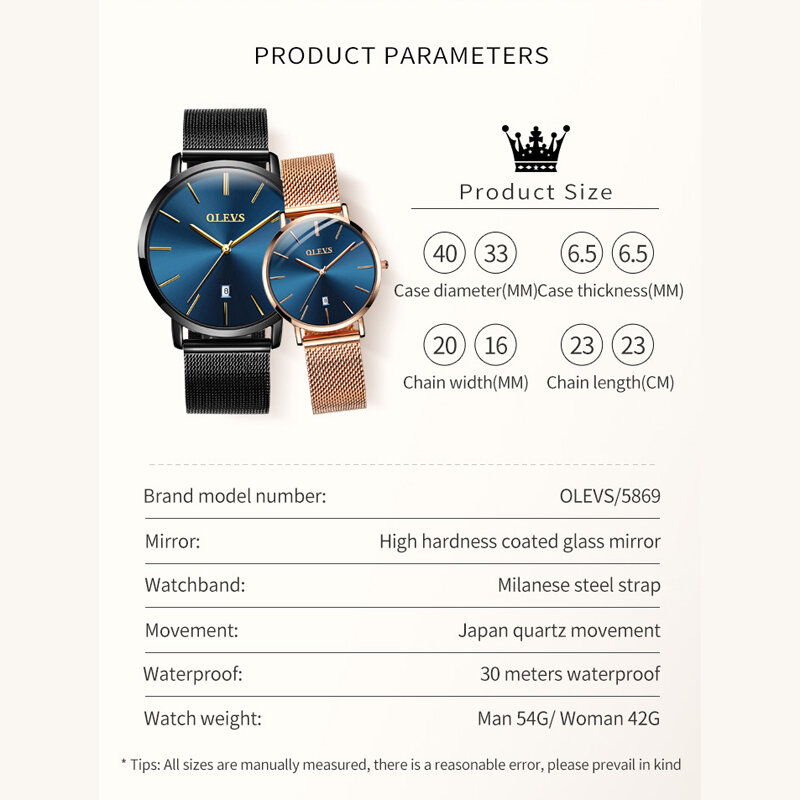 Olevs neue heiße Verkauf Mode Paar ultra dünne Uhren für Männer Frauen Luxus Edelstahl Mesh Quarzuhr mit Datum