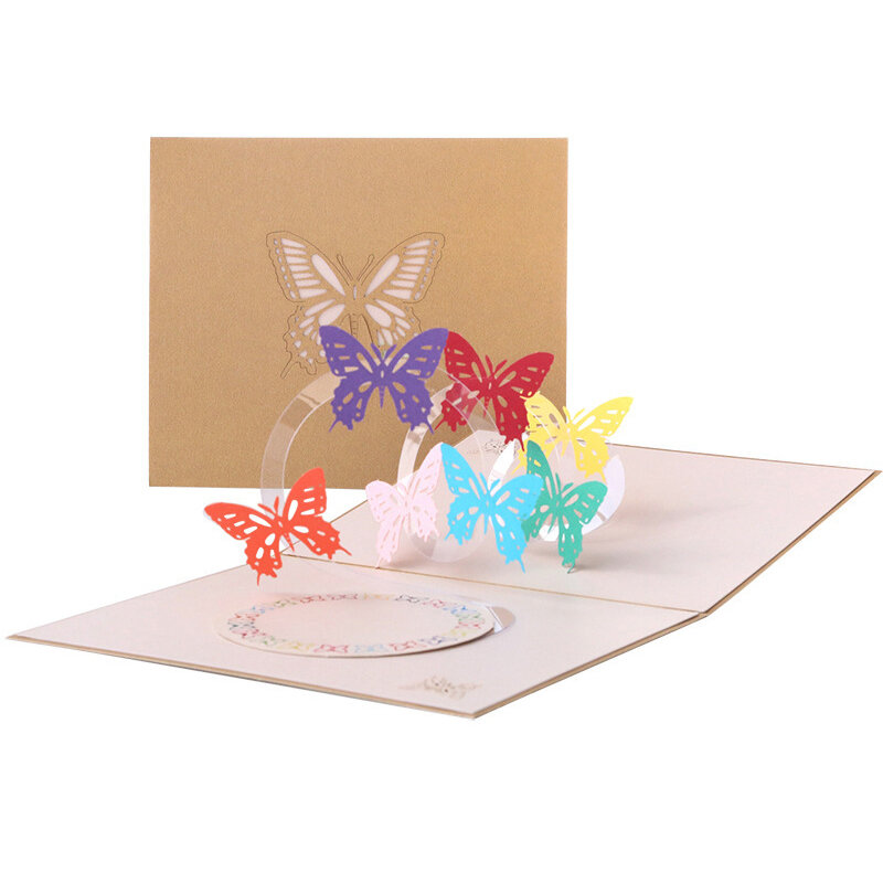 3D Pop Up Butterfly Greeting Card W/Envelope Valentines Day Birthday Anniversary Invitation Greeting Card Couples Postcard Gift