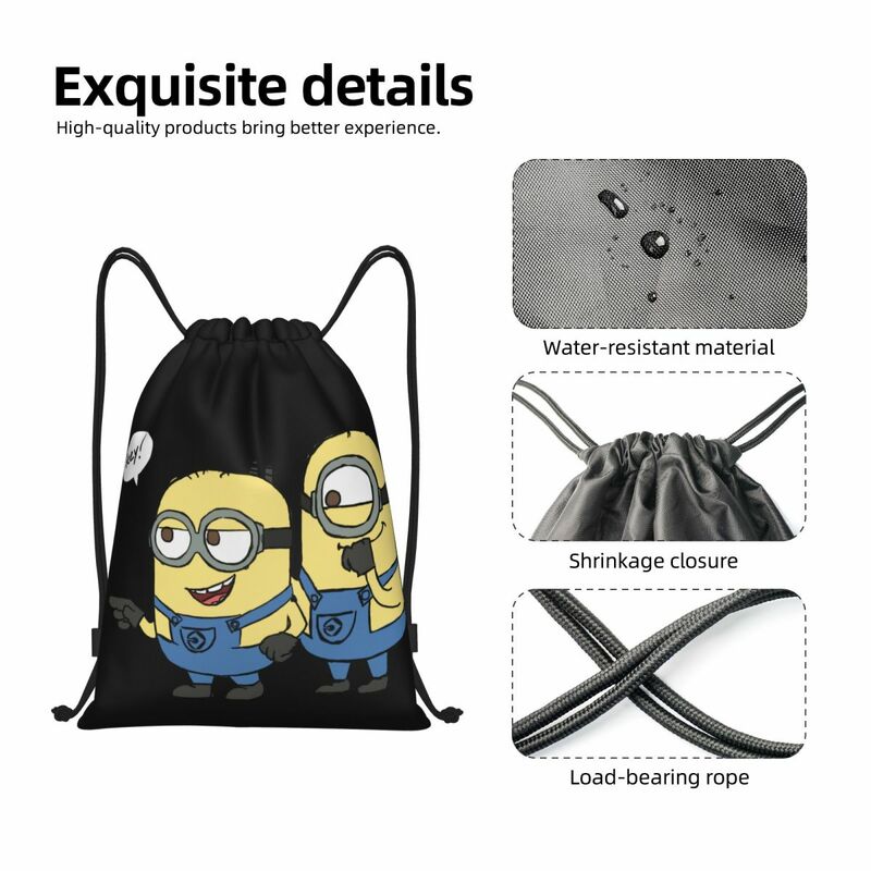 M-minions-mochila con cordón de dibujos animados para hombre y mujer, bolsa deportiva de gimnasio, paquete de compras personalizado