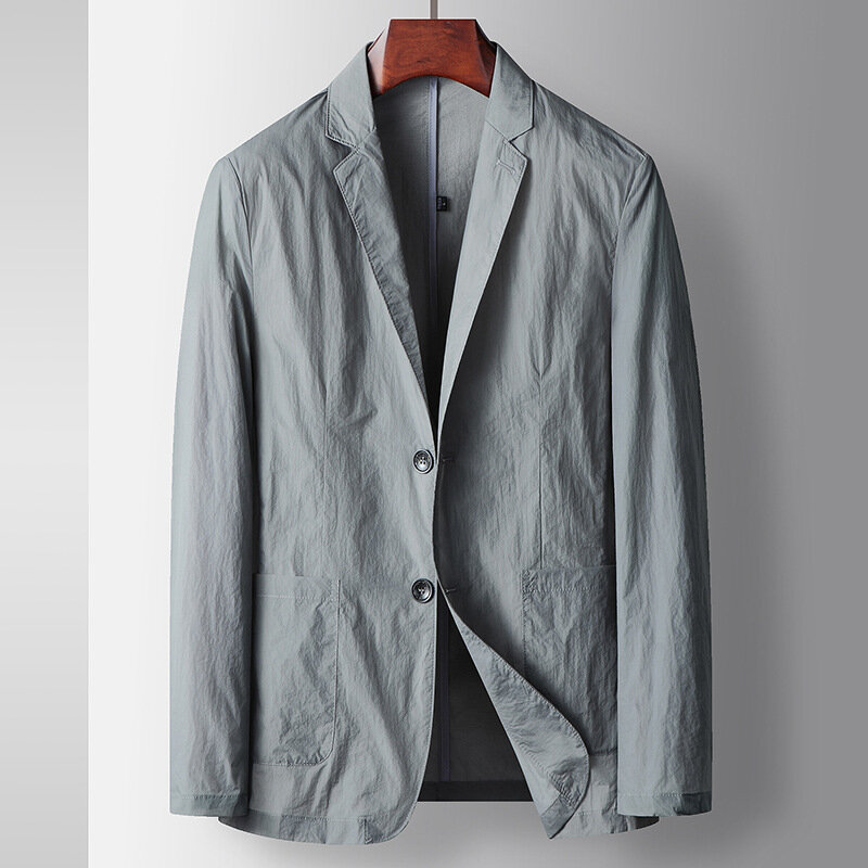 Blazer informal de un solo pecho para hombre, chaqueta fina de Color puro con cuello de traje de lujo, primavera y verano, 2024
