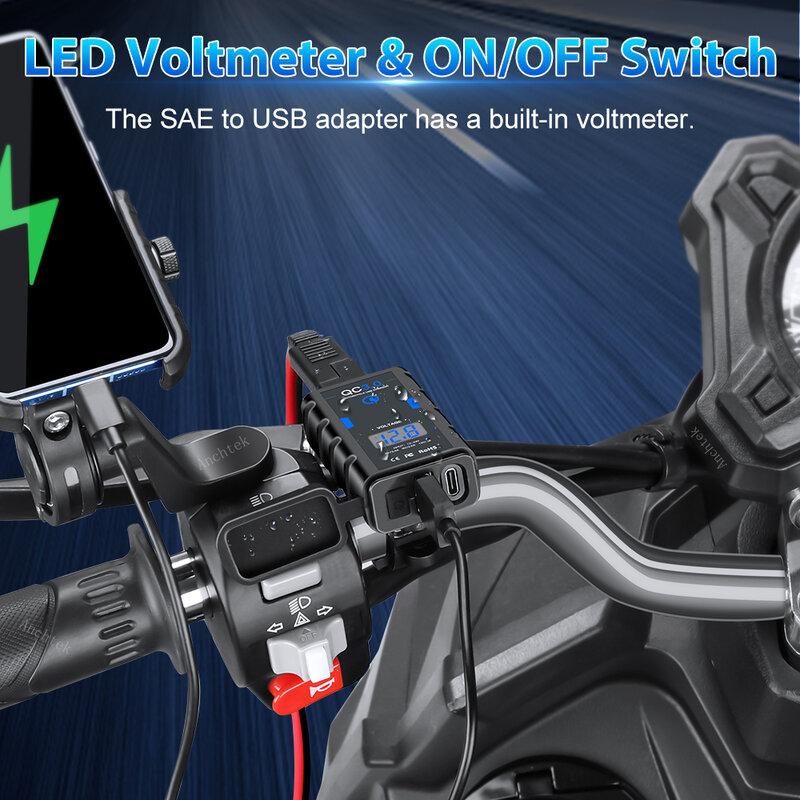 Anchtek QC3.0 Type C Motorfiets Telefoon Oplader Waterdichte 6.4A 12V Moto Usb Lader Met Voltmeter Power Adapter Supply Socket