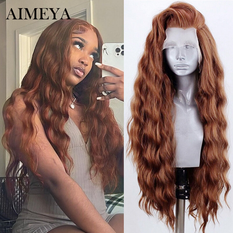 AIMEYA-peluca sintética con malla frontal para mujer, pelo sintético Natural, largo, marrón, prearrancado, para Cosplay