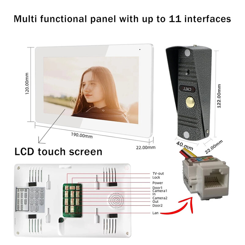 Jeatone WIFI 1080P LCD 7'' TouchScreen Home Video Intercom Video Doorbell Camera For Apartment Tuya Smart / Damage resistant