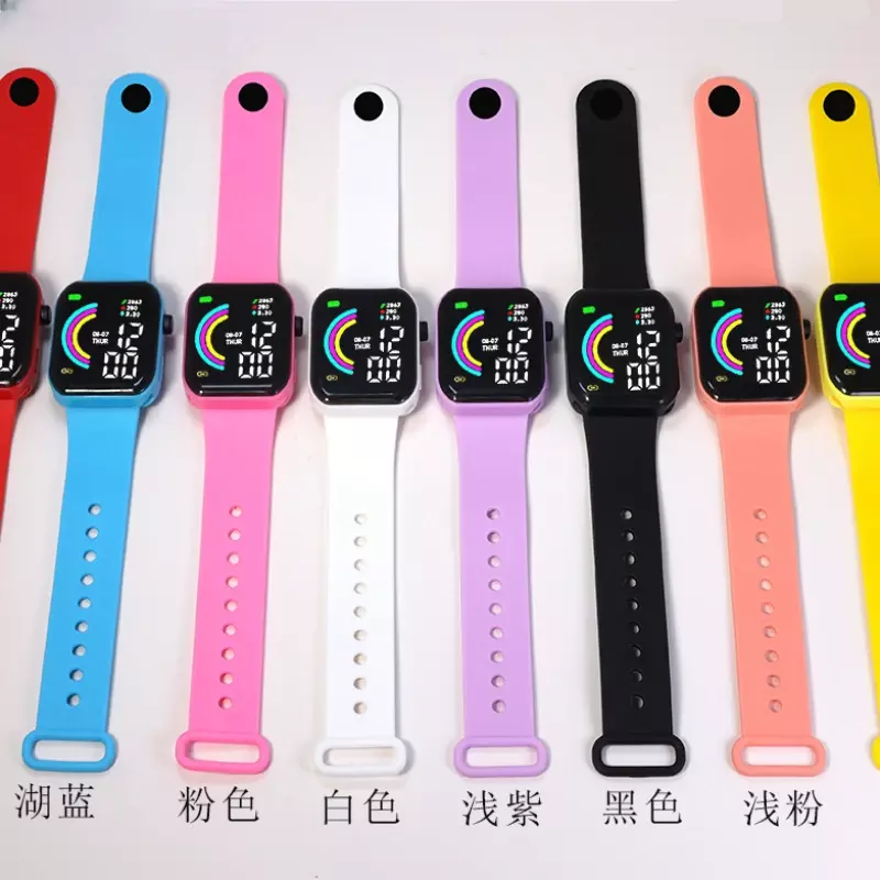 Jam tangan elektronik anak pelangi, arloji persegi Digital Y1 layar besar untuk anak laki-laki dan perempuan 2023