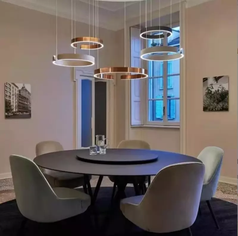 Żyrandol pierścionek LED nowoczesna minimalistyczna jadalnia salon centralny stół do jadalni oświetlenie wisior sufitowy wystrój domu