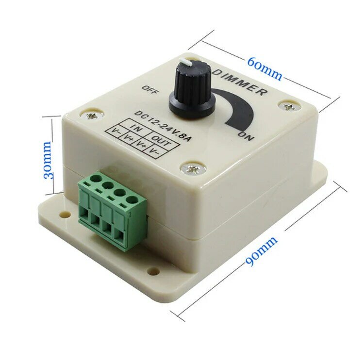 Regulador de intensidad LED blanco, controlador de brillo ajustable de cc 12V 24V 8A, controlador de tira de bombilla de lámpara, fuente de alimentación de luz de un solo Color