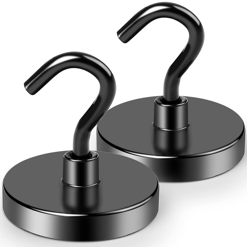 d36mm Black Magnet Hooks with Epoxy Coating, Heavy Duty,  Super Strong, Suitable for Home, Kitchen, Workplace, Office,
