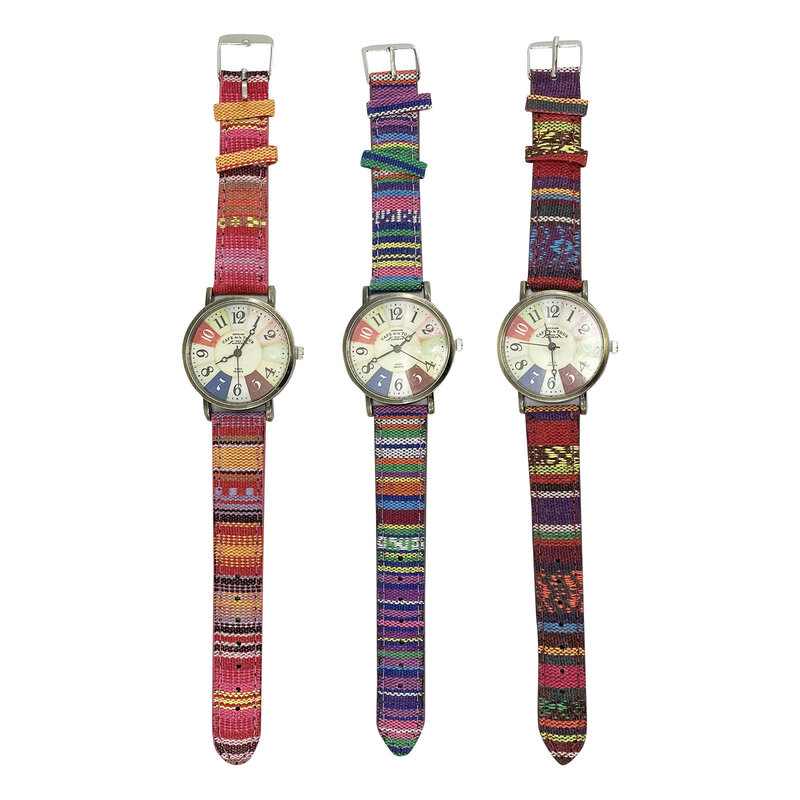 Relojes con patrón de arcoíris multicolor para hombre y mujer, pulsera de mano