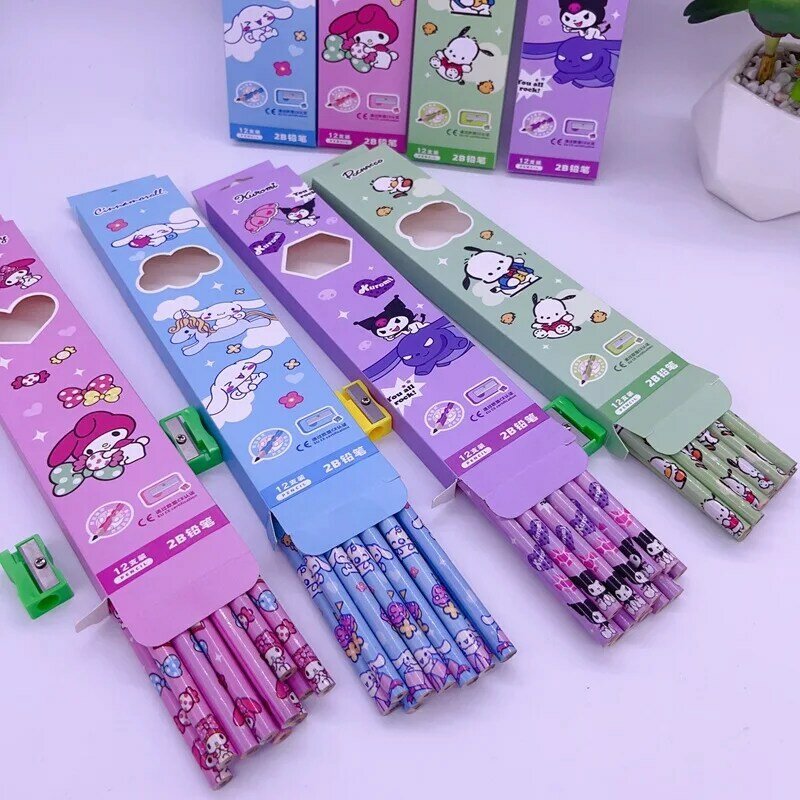 Cute And Fun Cartoon Simple Wooden Pencil 12 Pack Writing Pencil Student Comes With Pencil Sharpener Rubber Portable Pencil