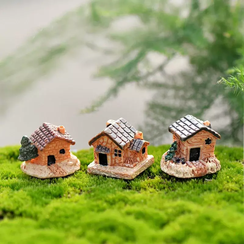 5 buah rumah boneka Mini dekorasi batu rumah Resin untuk rumah dan kebun DIY Rumah dan Taman dekorasi DIY (gaya acak)